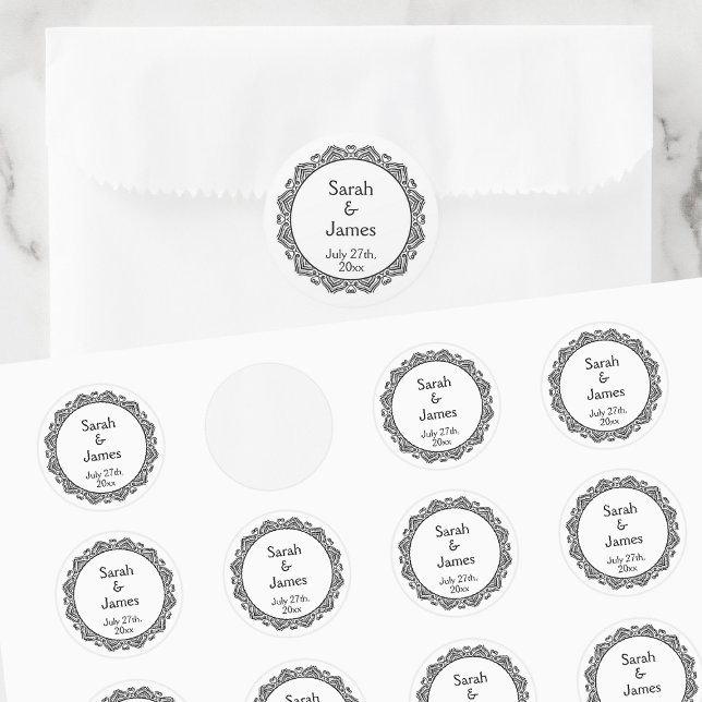 Stickers de mariage personnalisés avec cadre ornem (Créateur téléchargé)