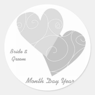 Stickers de mariage personnalisés de coeur gris