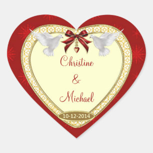 Stickers de mariage personnalisés de Red Heart and