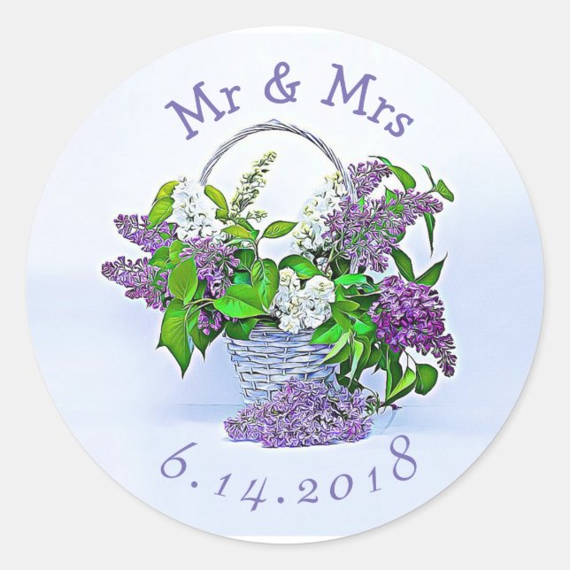 Stickers de mariage personnalisés Lilacs violets (Devant)