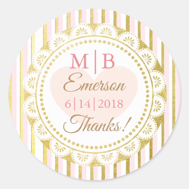 Stickers de mariage personnalisés Merci rose or (Devant)