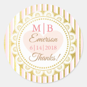Stickers de mariage personnalisés Merci rose or