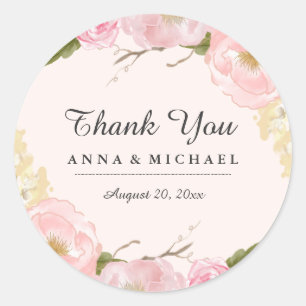Stickers de mariage rose flou botanique