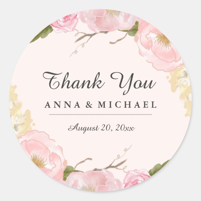 Stickers de mariage rose flou botanique (Devant)