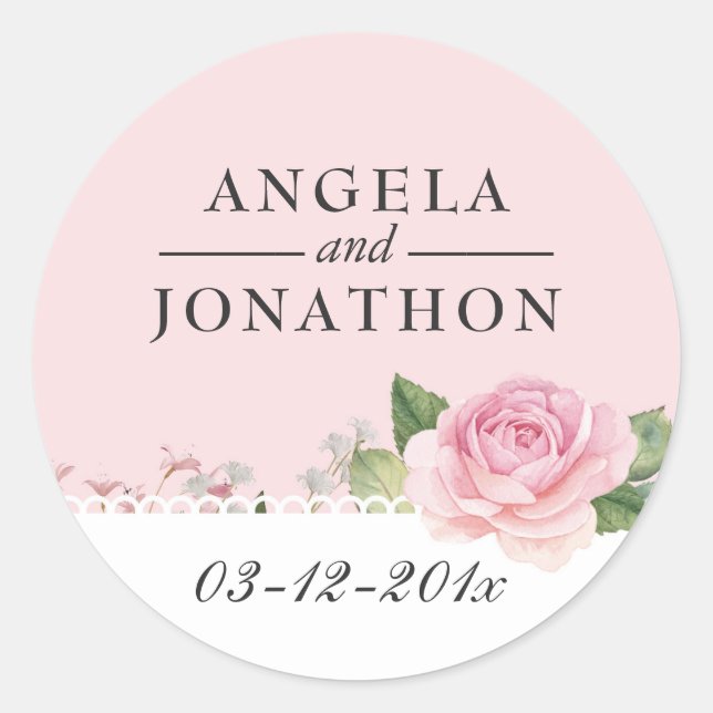 Stickers de mariage rose pâle en dentelle florale  (Devant)