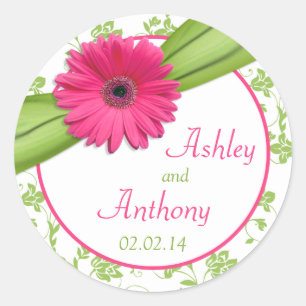 Stickers de mariage rose pâle vert blanc floral