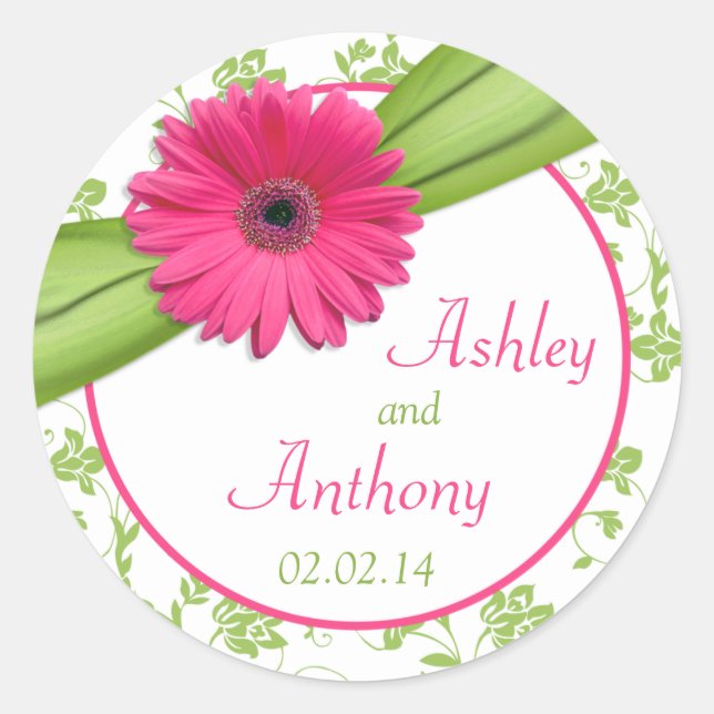 Stickers de mariage rose pâle vert blanc floral (Devant)