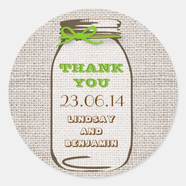 Stickers de mariage rustique Burlap Mason Jar (Devant)