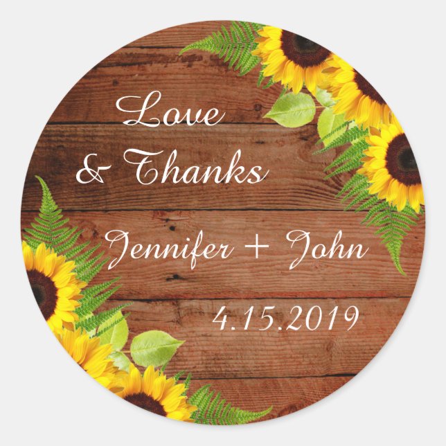 Stickers de mariage rustique des tournesols (Devant)
