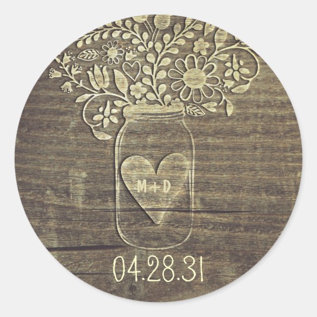 Stickers de mariage rustique Mason Jar (Devant)
