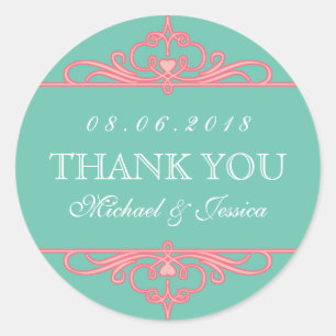 Stickers de mariage turquoise rose Vintage