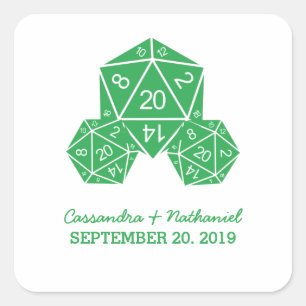 Stickers de mariage vert D20 dés