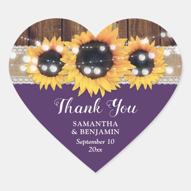 Stickers de mariage violet de tournesol rustique (Devant)