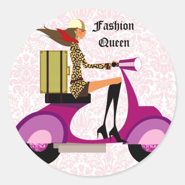 Stickers de mode Scooter femme léopard rose (Devant)
