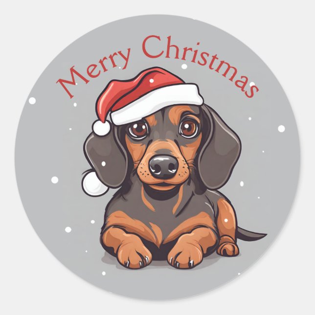 Stickers de Noël à chiots mignons Dachshund (Devant)