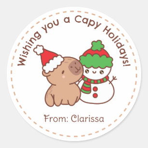 Stickers de Noël amusants - Capybara & Snowman