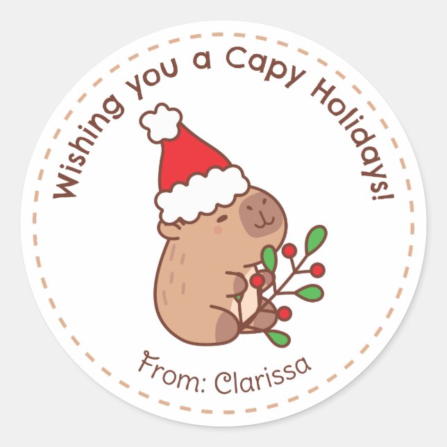 Stickers de Noël Capybara Drôle mignon (Devant)
