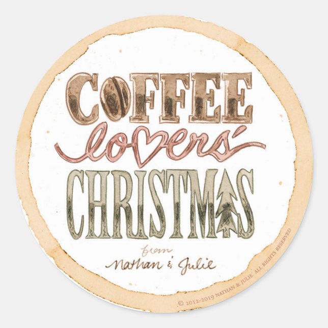 Stickers de Noël des amateurs de café brillant (Devant)