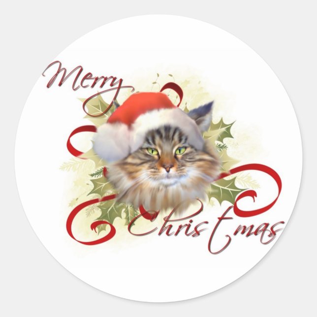 Stickers de Noël en chat de Maine Coon (Devant)