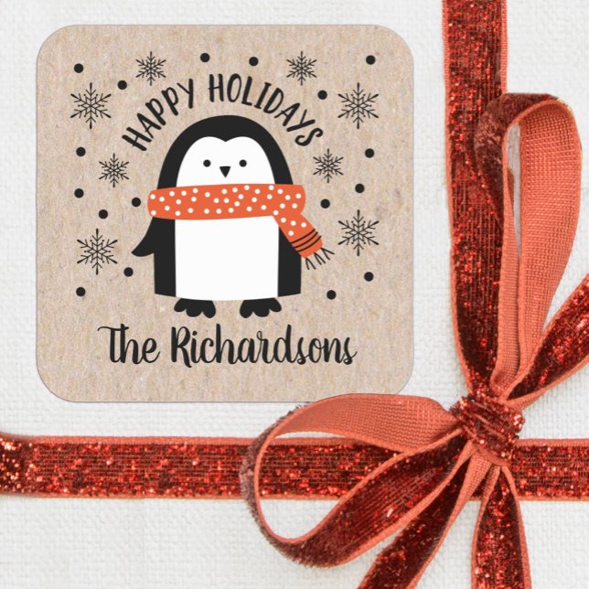 Stickers de Noël Pingouin hiver (A cute Christmas Penguin sticker. Fun for decorating Christmas gifts.)