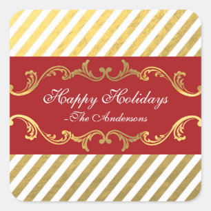 Stickers de Noël rouge et or rayé