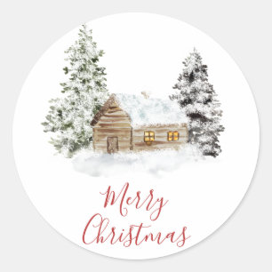 Stickers de Noël rustique Cabine neigeux
