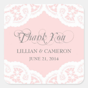 Stickers de nom de Merci en dentelle rose