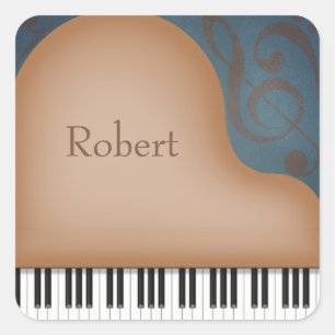 Stickers de nom personnalisé Brown Grand Piano