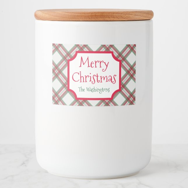 Stickers de nourriture Jar de Noël Plaid Étiquette (Devant)