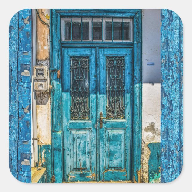 Stickers de porte de peinture bleu rustique (Devant)