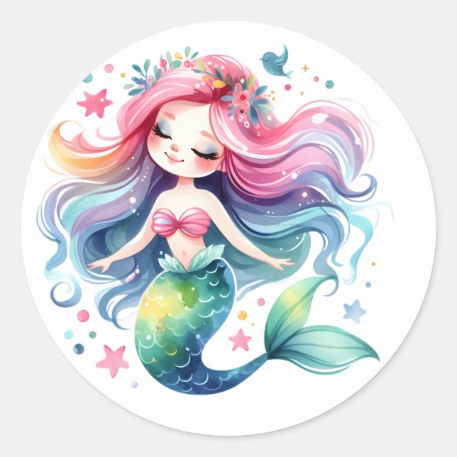 Stickers de sirène de couleur mignonne (Devant)