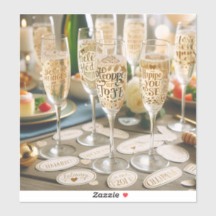stickers de verre de champagne avec messages de fê