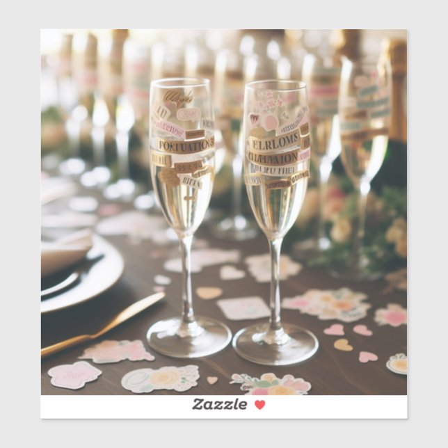 stickers de verre de champagne avec messages de fê (Feuille)