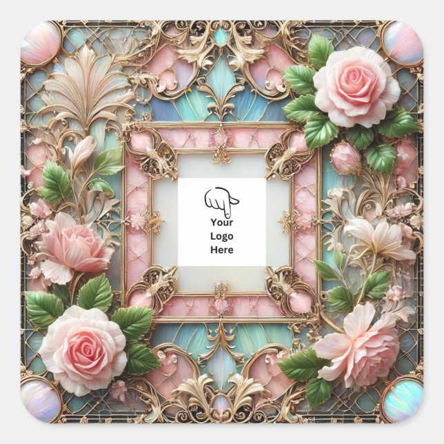 Stickers d'emballage Roses de cadres personnalisab (Devant)