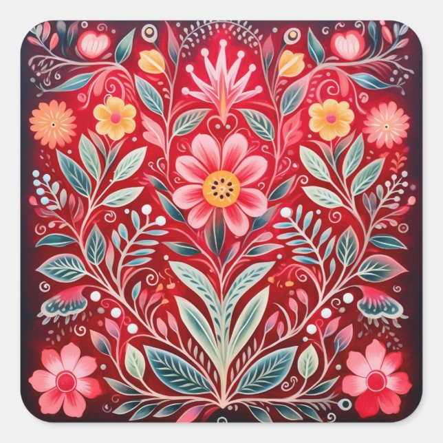 Stickers design Fleurs rouges mexicaines (Devant)