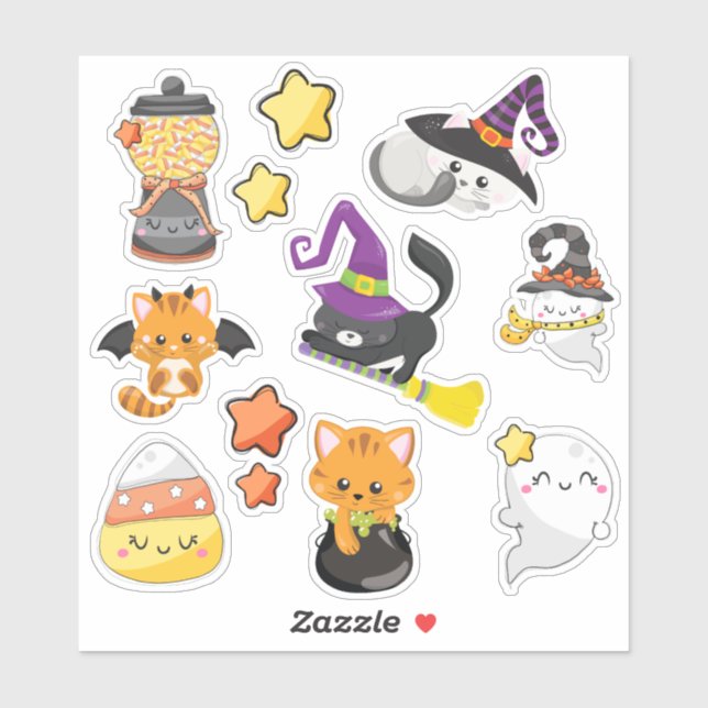 Stickers d'Halloween Cute Kawaii (Feuille)