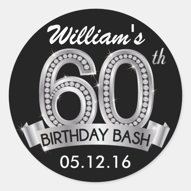 Stickers Diamond 60e Anniversaire | Noir et argent (Devant)