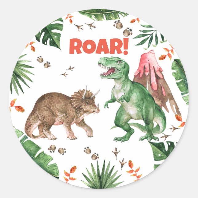 Stickers Dinosaur Dino Thème Classic Round Sticker (Devant)