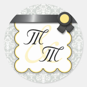 Stickers Double Monogramme jaune et gris Damas