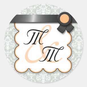 Stickers double monogramme orange et gris damassé