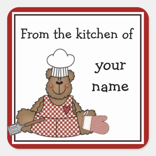 Stickers d'ours en peluche de cuisine personnalisé (Devant)