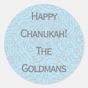 Stickers "Dreidels/Stars/Bleus" de Chanukah ronde