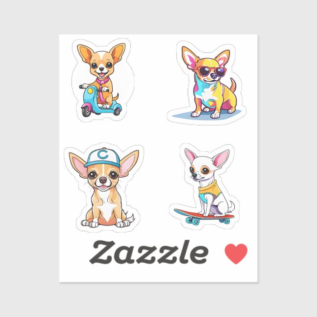 Stickers Drôle Chihuahua Cartoon Art 4 Pack (Feuille)