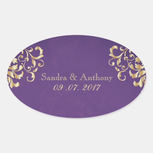 Stickers Elegant Gold et Purple Mariage damassé (Devant)