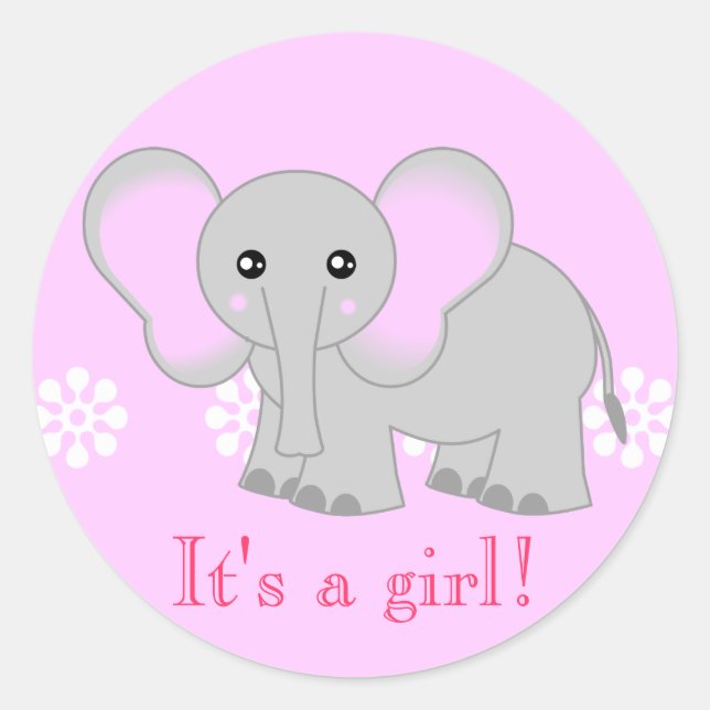 Stickers Eléphant Rose mignon - C'est une fille ! (Devant)