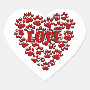Stickers Empreintes de pattes du coeur d'amour rou