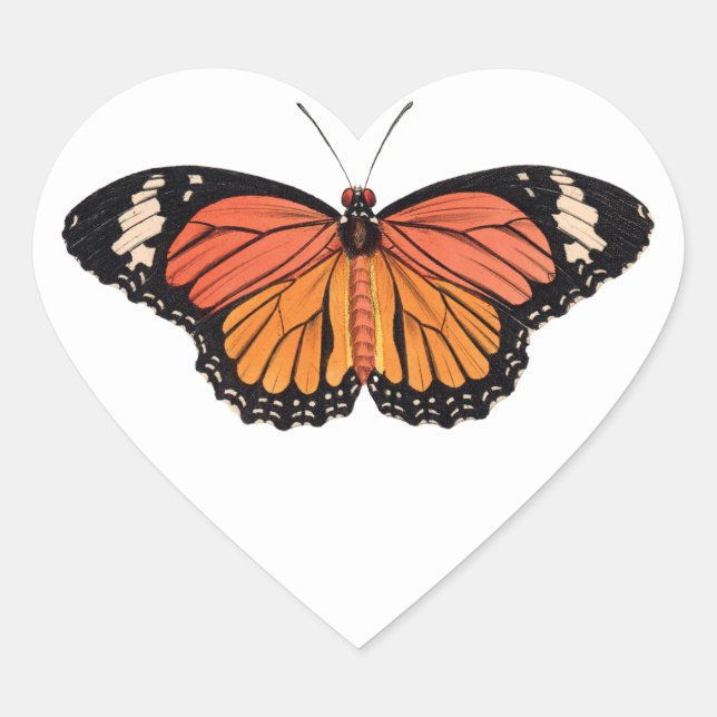 Stickers en forme de coeur de papillon orange (Devant)