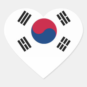 Stickers en forme de coeur du drapeau sud-coréen
