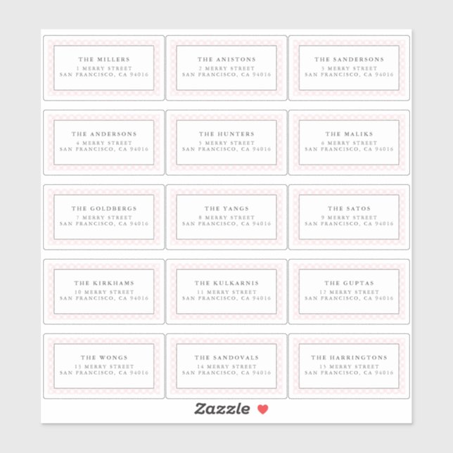 stickers en vichy rose étiquette de adresse (Feuille)