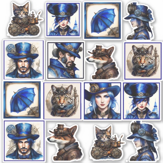 Stickers en vinyle bleu et or vapeur d'eau (Devant)